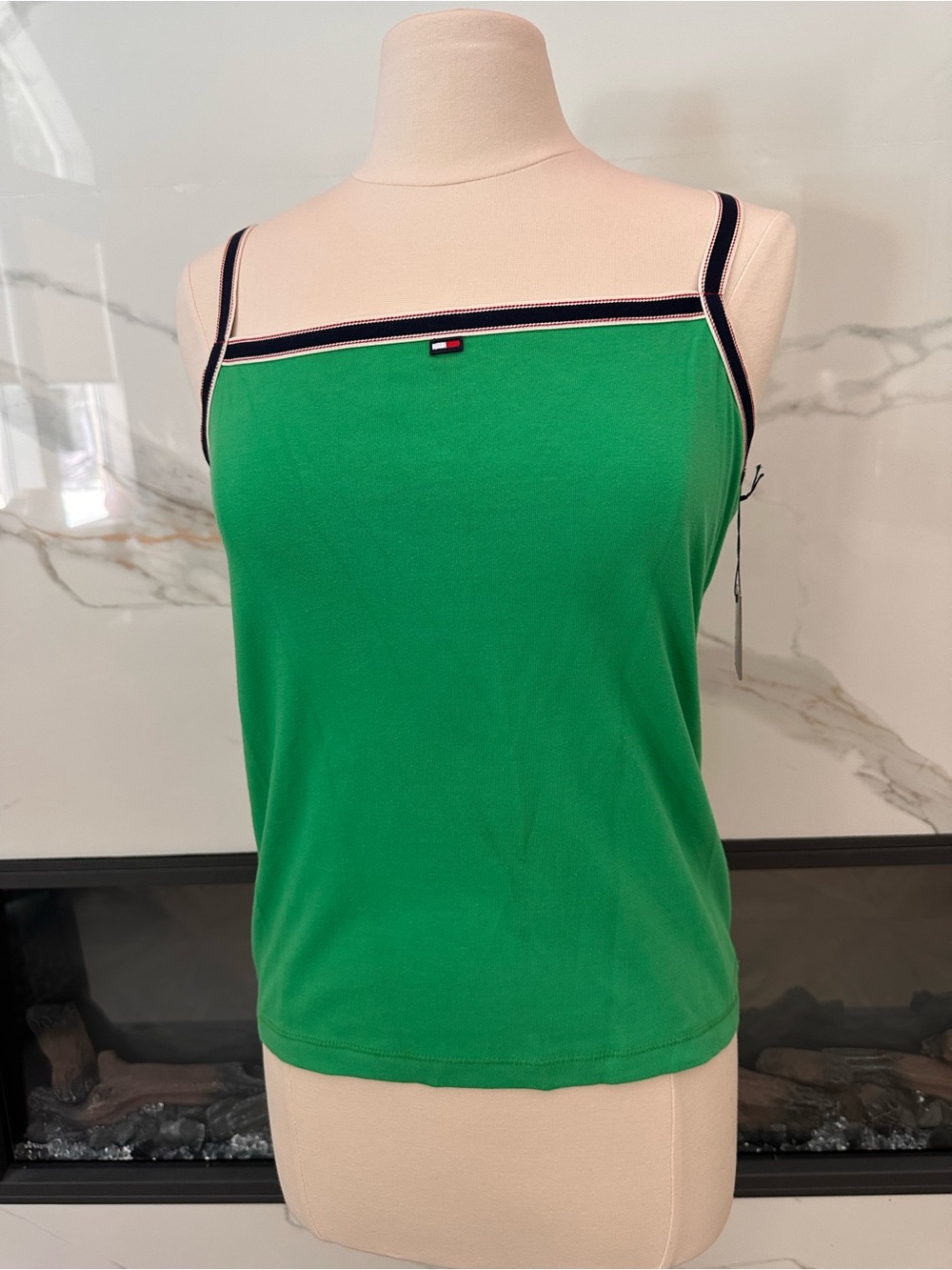 Vintage NWT Tommy Hilfiger Green Tank with Navy Trim